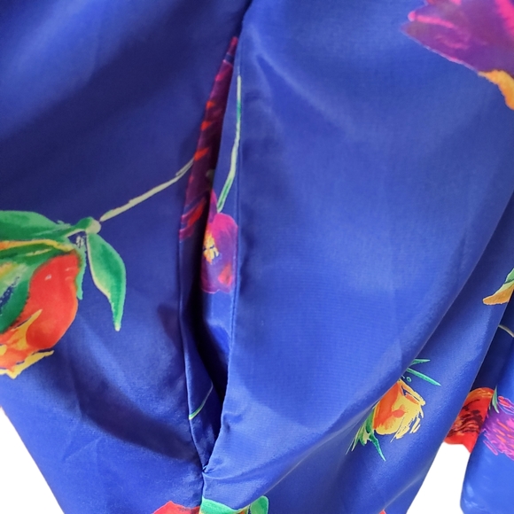 Vintage Floral Robe Natorious Blue Orange Red Flower Short Length Kimono Natori - Picture 8 of 10